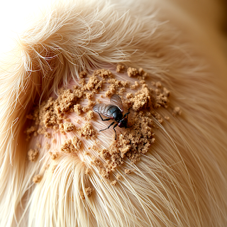 Close-up of flea dirt on a dog’s belly